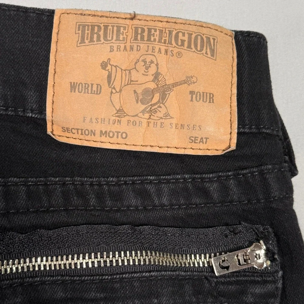True‎ Religion Mens Slim Moto Zippers Black Biker Jeans MAXH208EL Size 38x33